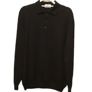 Italian Lazo Black 100% Wool Collared Sweater Size L